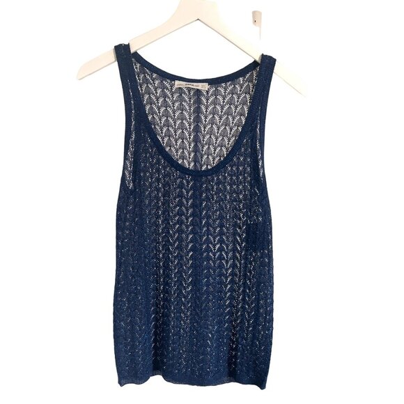 Zara Midnight Blue Metallic Knit Sheer Tank Top - Picture 2 of 4